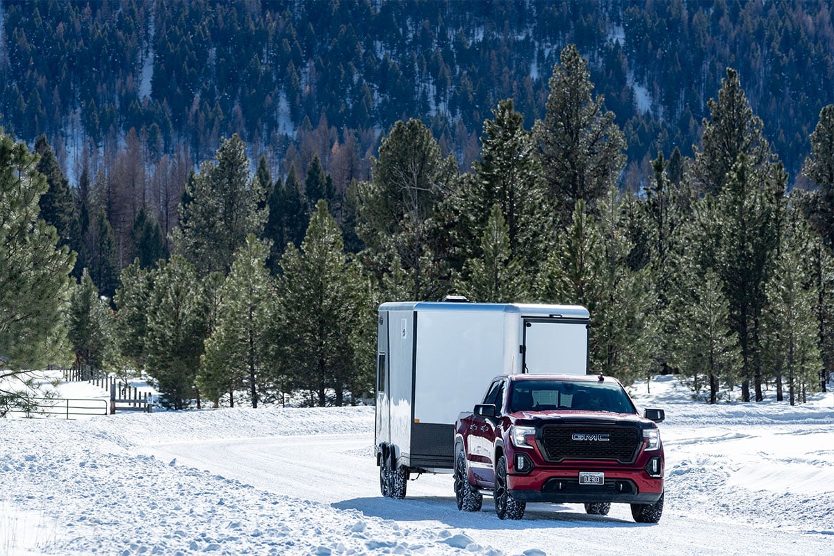 Heading for West Yellowstone, MT with an All-Sport Elevation aluminum snowmobile trailer from ALCOM