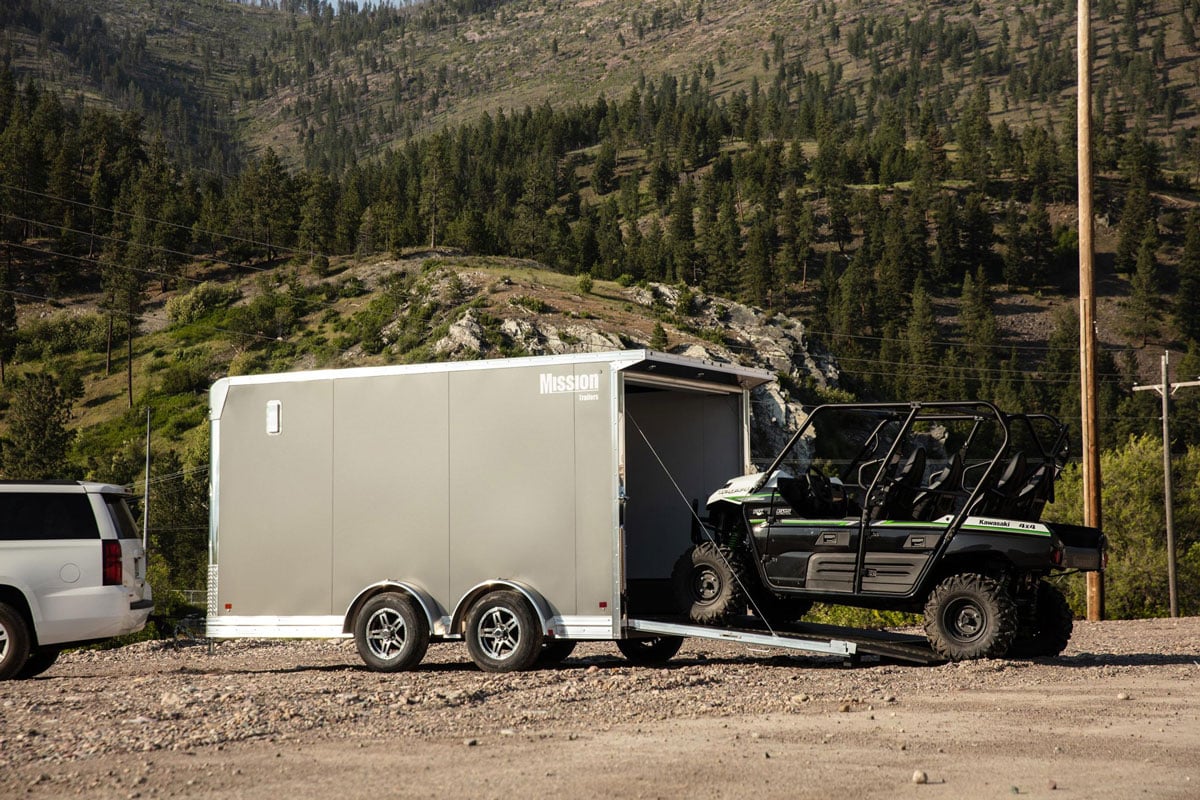 Unloading a UTV from an enclosed aluminum off-road trailer