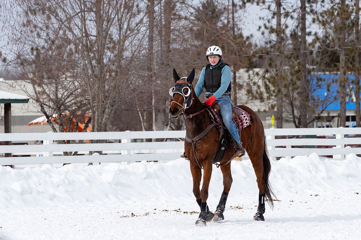 Skijor racer Josie McAllister at the racecourse.