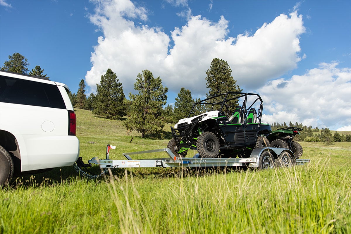 Open aluminum side by side trailer in Montana 