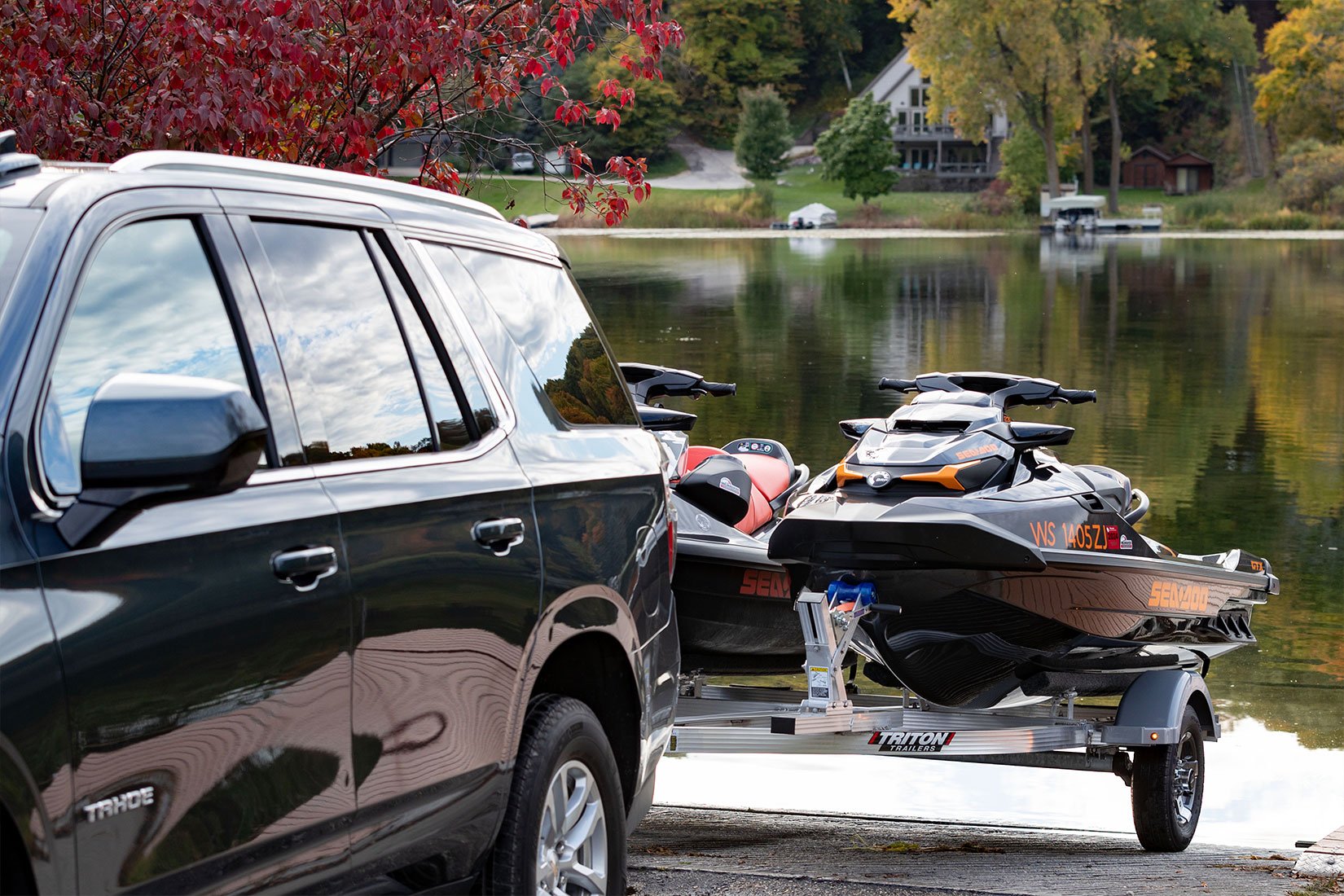 Backing up to unload a Triton Elite series PWC trailer