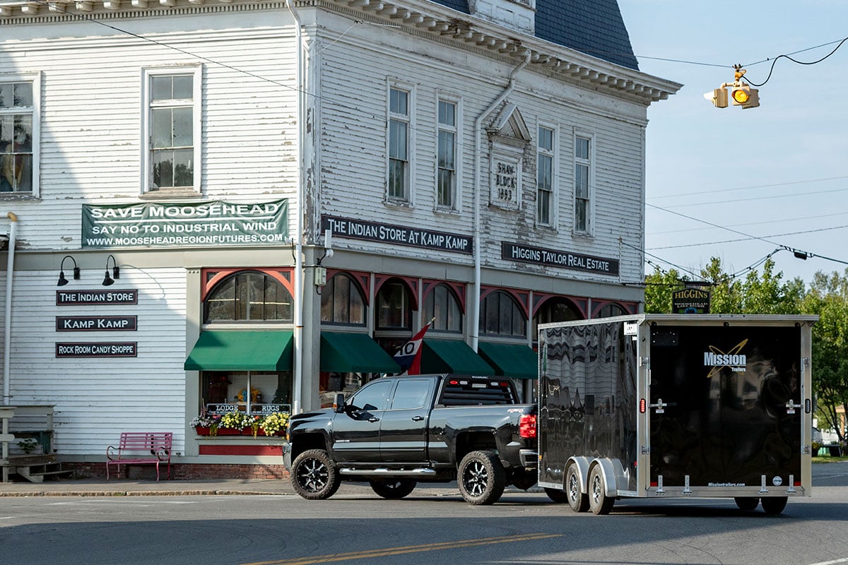 Driving a Mission enclosed aluminum ATV trailer from ALCOM in the Maine Highlands