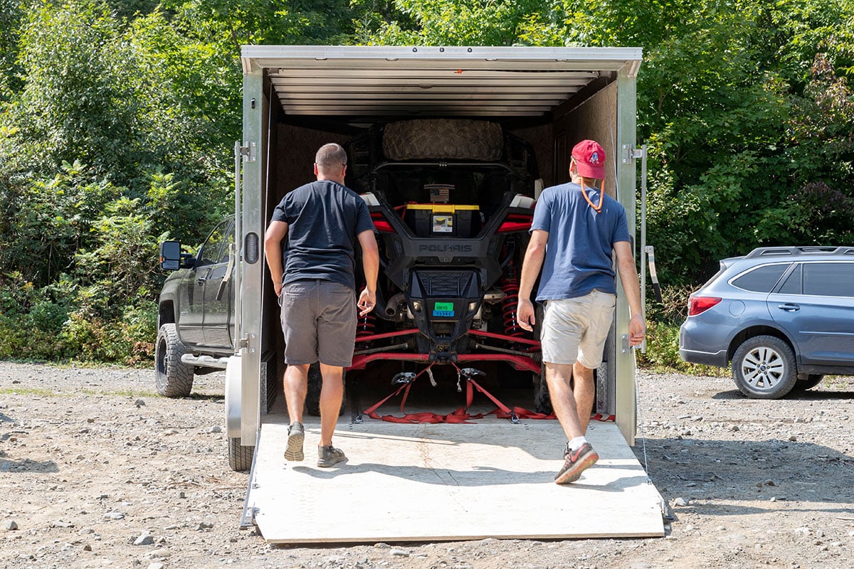 Fully loaded UTV trailer from ALCOM ready to unload