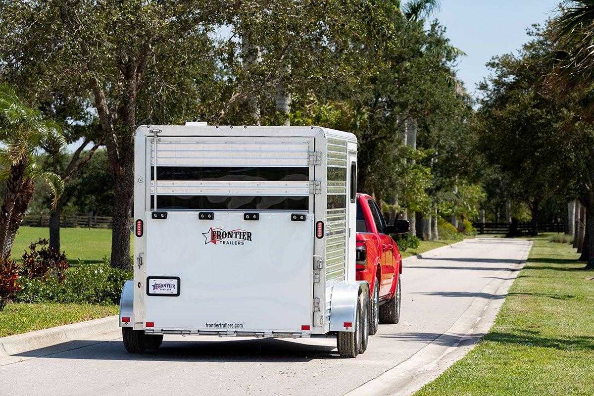 Frontier aluminum horse trailer on the road