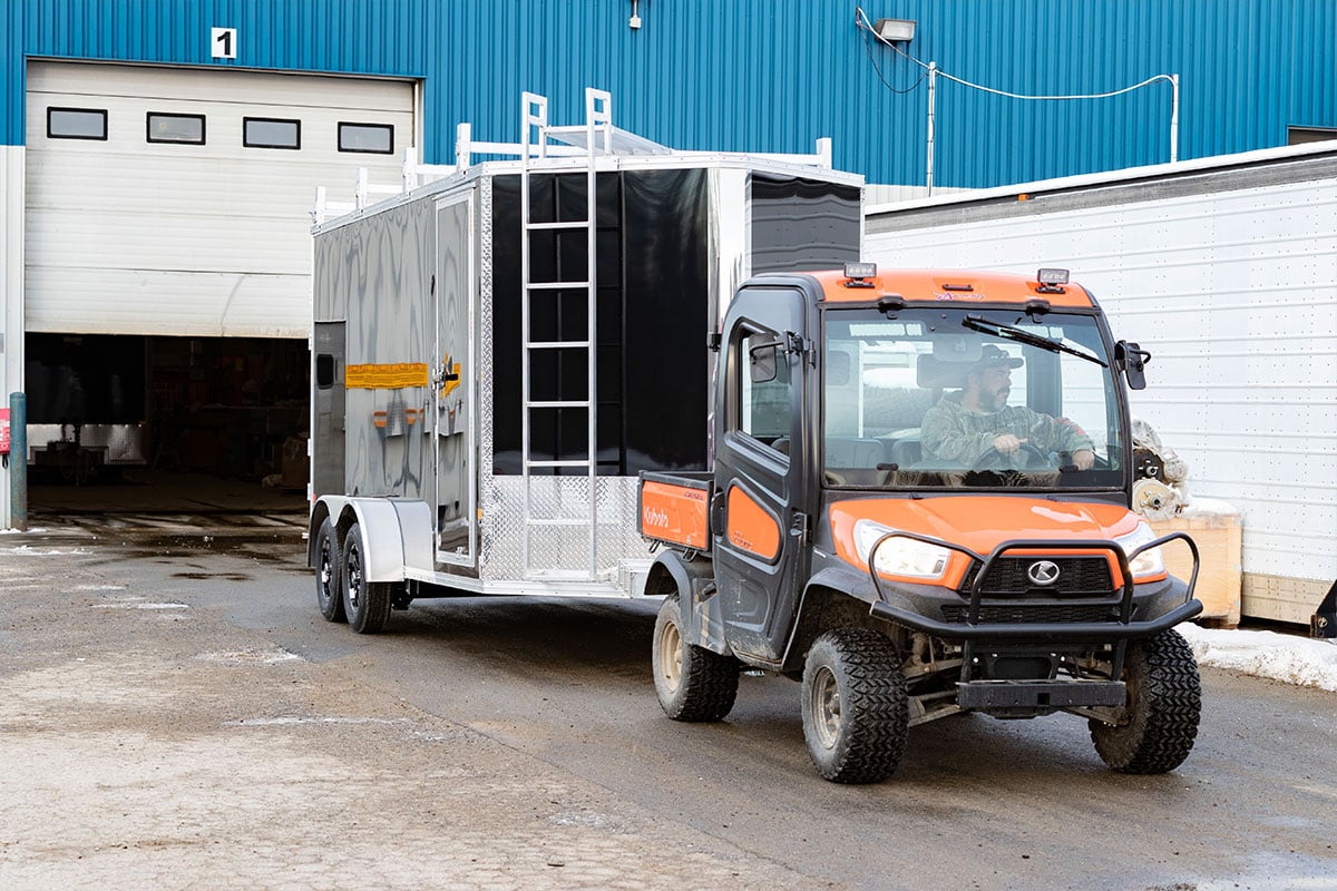 Finished enclosed contractor trailer leaving the ALCOM plant