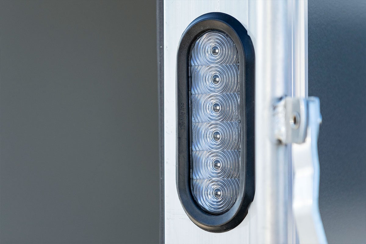 Recessed LED stop and turn signal on an ALCOM enclosed trailer