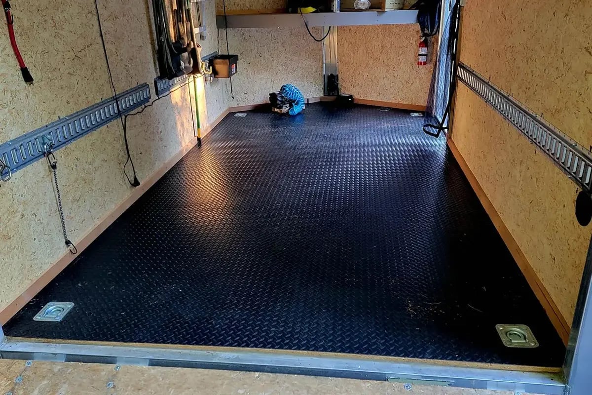 Ted's camping trailer conversion in progress with E-track on the walls for easy configuration