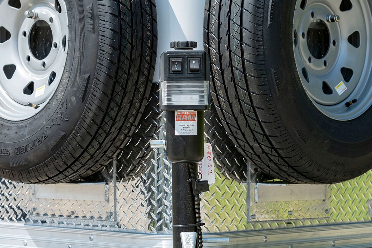 12V pedestal jack on an ALCOM aluminum trailer