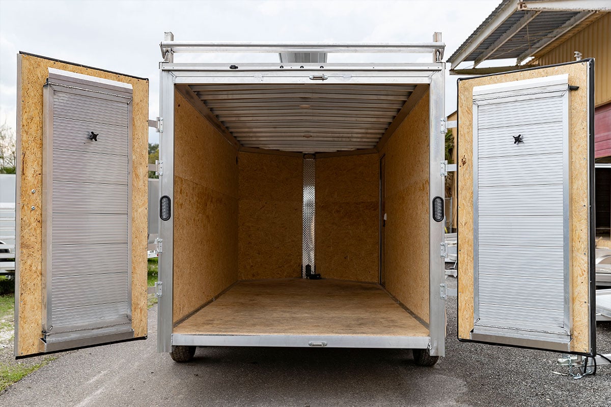 Rear barn doors on ALCOM enclosed cargo trailer