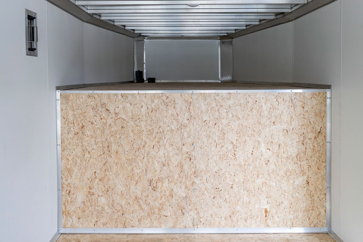A gooseneck attic adds a "bonus room" of extra storage in your ALCOM aluminum trailer.