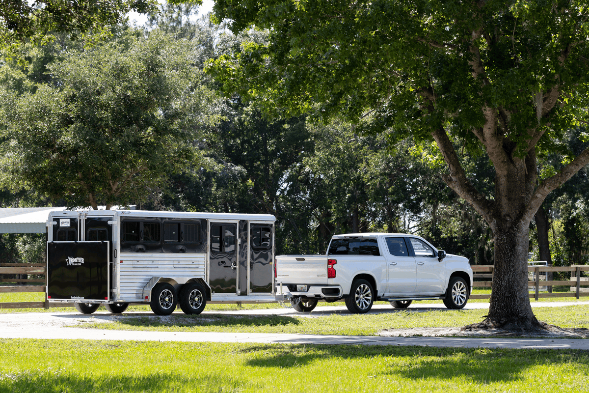 A black Stock LowPro DDFW Frontier Trailer, like the one the Dadson family of Dadson Farms, uses to transport award-winning show pigs