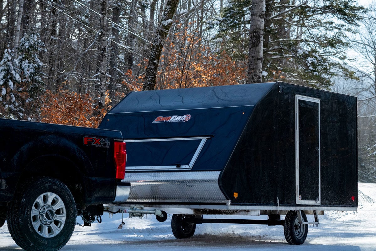 Black SnoPro Hybrid aluminum snowmobile trailer