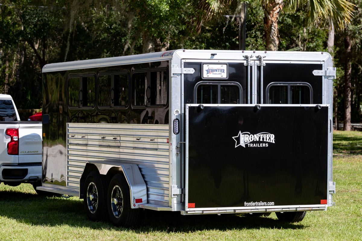 Frontier Stock LowPro DDFW Series bumper pull trailer with the rear doors closed