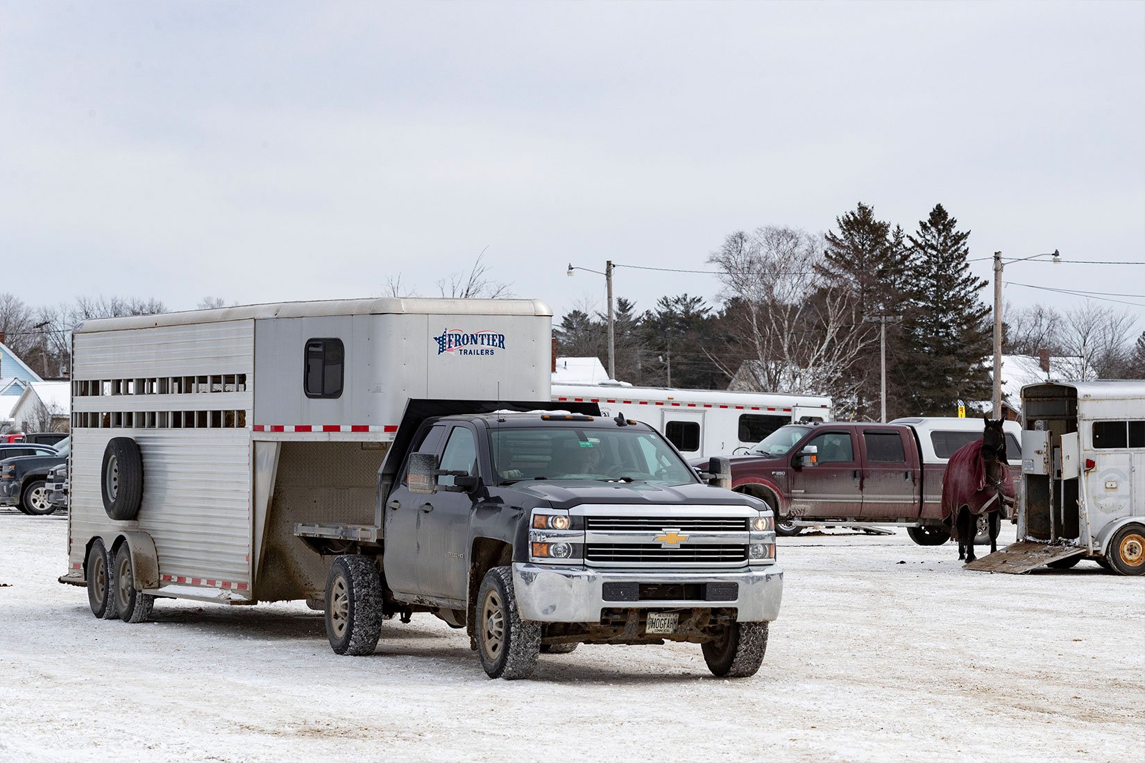 An all aluminum gooseneck style Frontier horse trailer