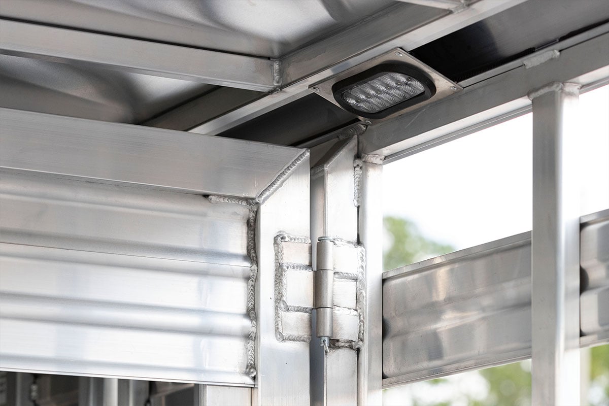 Interior LED lights deliver visibility in your aluminum horse trailer from Frontier