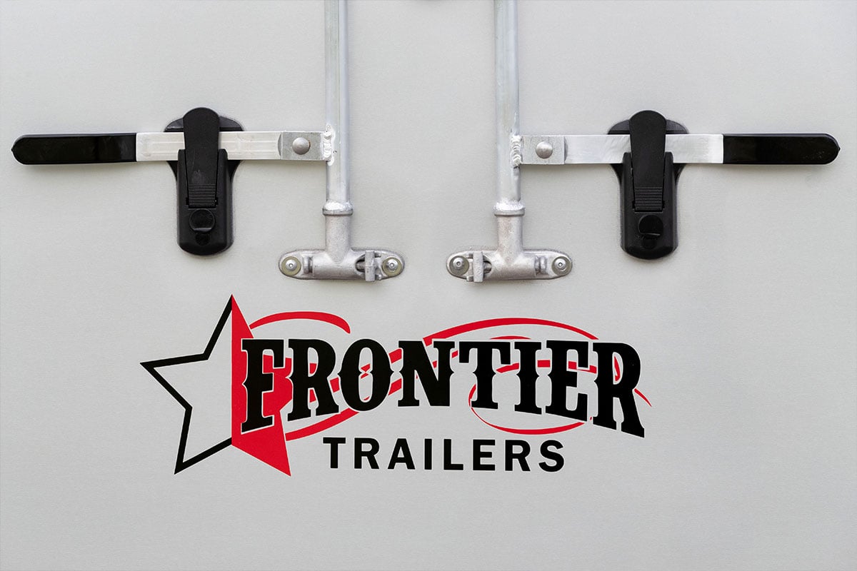 Huck bolts and locking hasps on a Frontier aluminum horse trailer