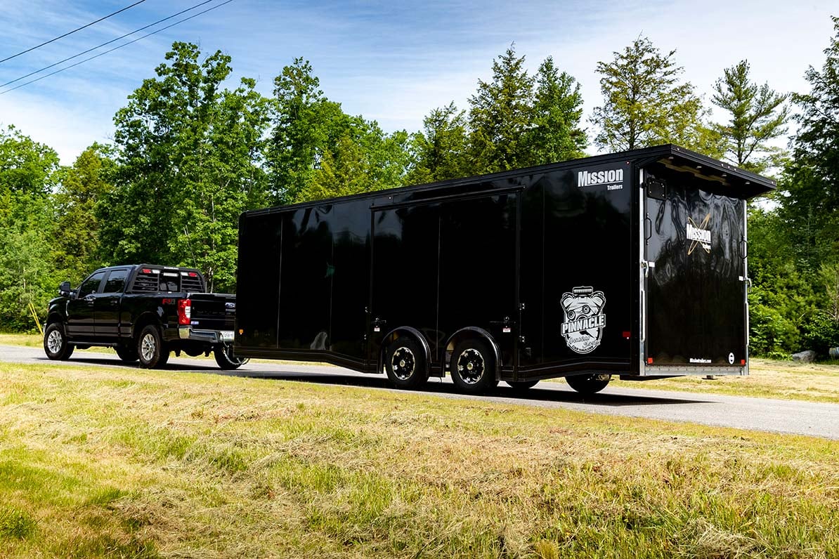 Enclosed aluminum car hauler trailer by Mission, an ALCOM brand.