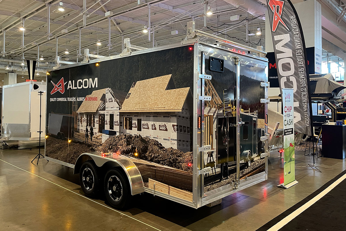 Inside the 2022 NATDA Trailer Show with an ALCOM contractor trailer. 