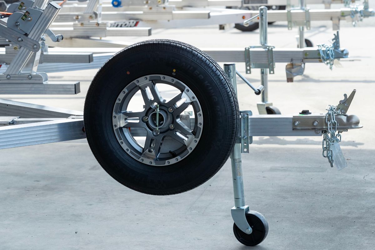 Spare tire mounted on aluminum PWC trailer