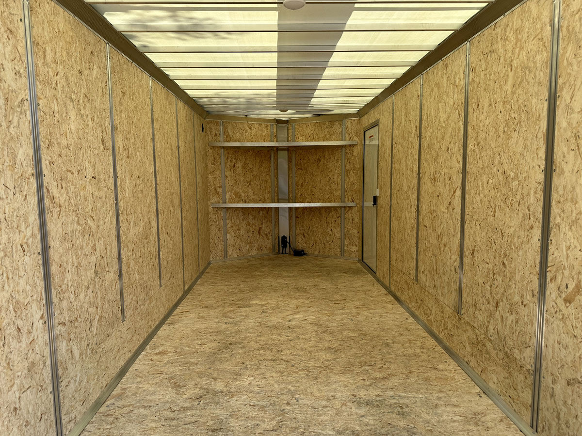 Integrated wall stud interior view with shelves installed