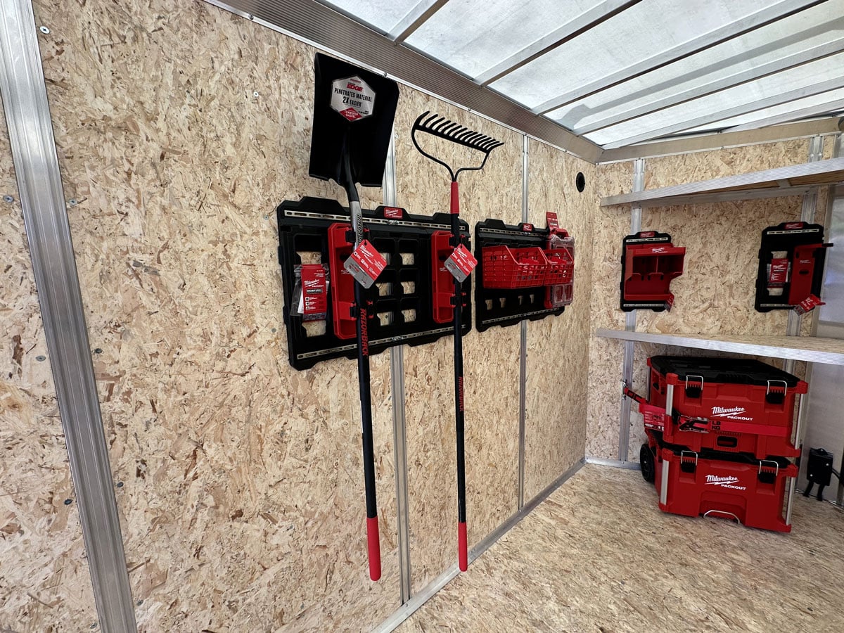 Tool storage setup built using integrated wall studs