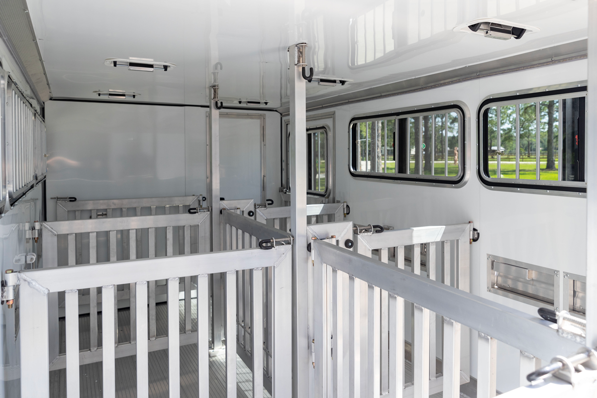 Four-foot adjustable stalls inside a Frontier Trailer