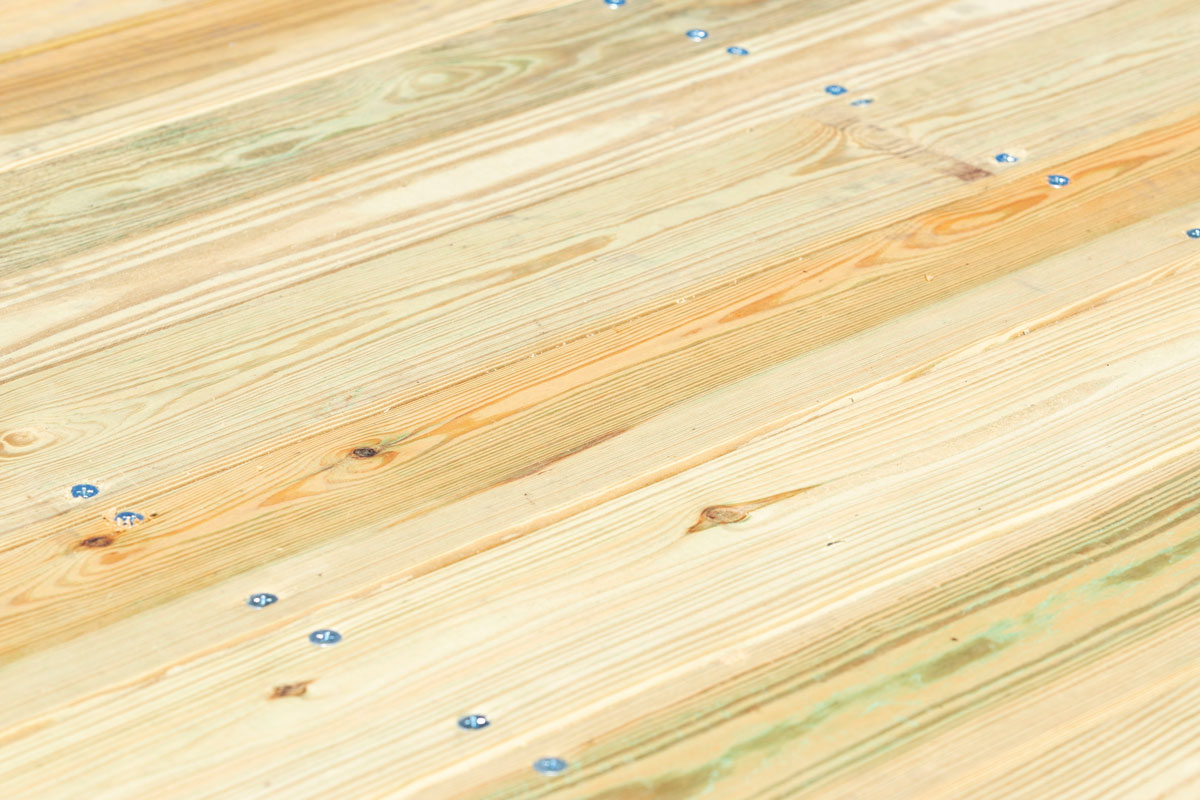 Close up view of pressure treated decking